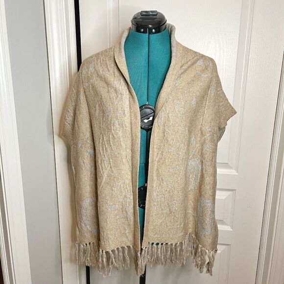 Angel of the North Icebloom Open Front Fringe Sparkle Lambswool Cardigan Sweater - Picture 1 of 13